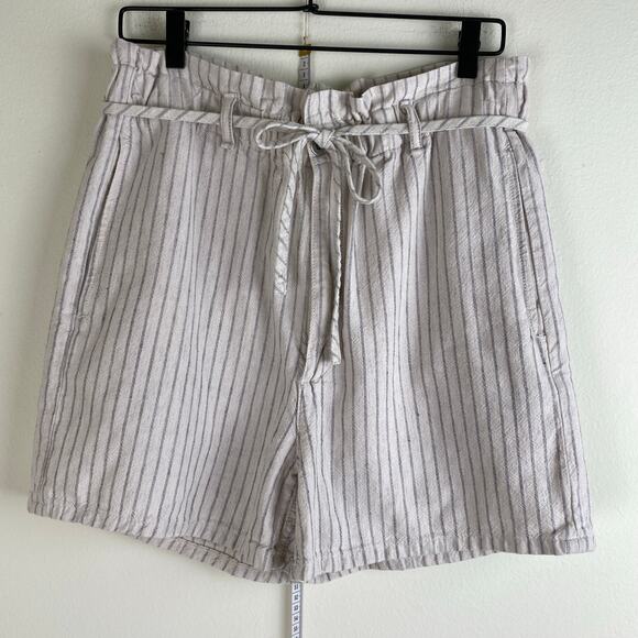 rag & bone Striped Shorts Size 30 Ivory Cream Linen Blend Paperbag High Waist - Picture 6 of 13